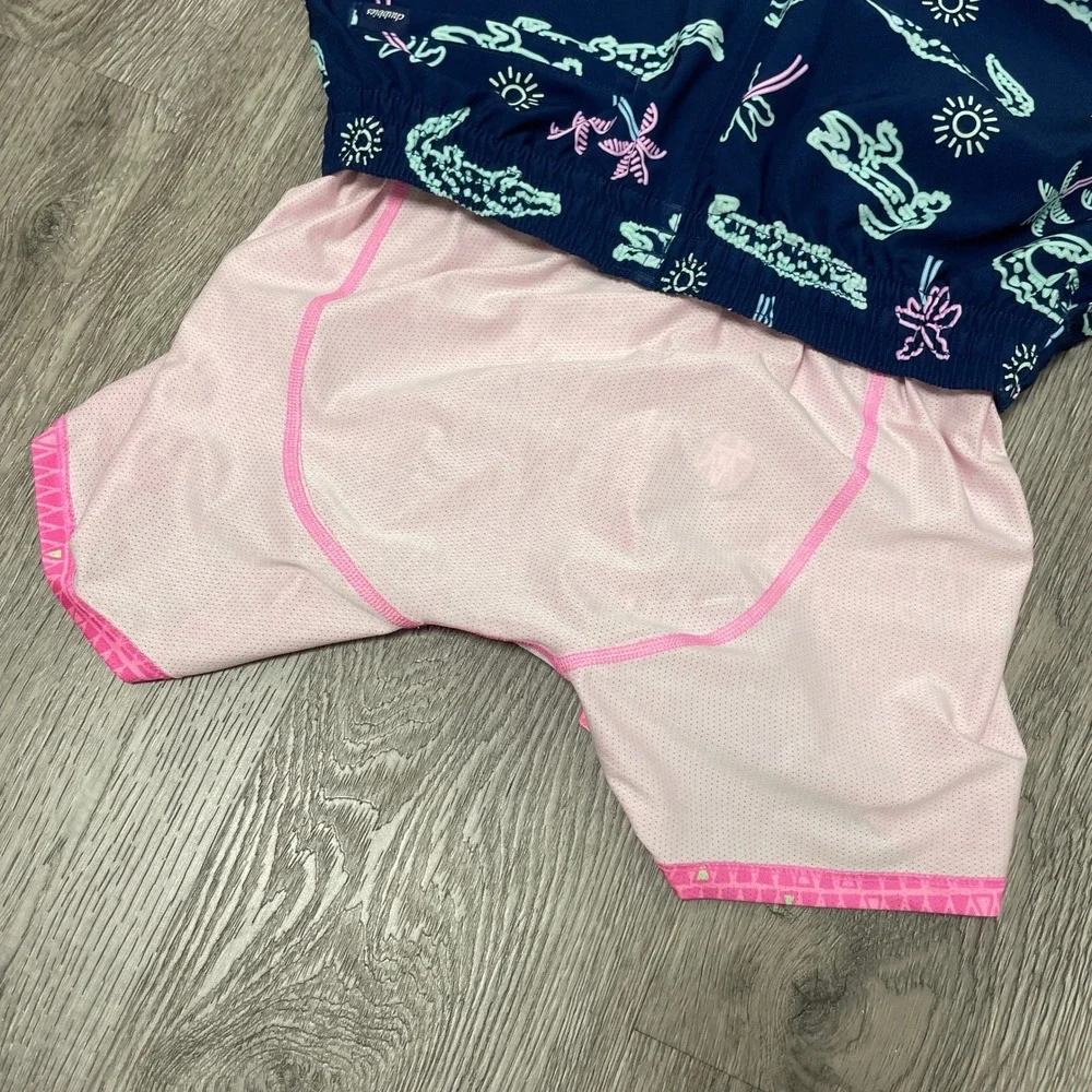 Chubbies Swim Trunks Mens Medium Navy Blue Crocodile Palm Tree Neon 5.5